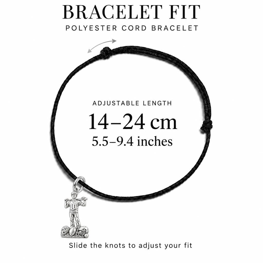 All Star Athlete Charm Bracelet – Personalized Mom Gift – adjustable black cord bracelet, 14–24 cm