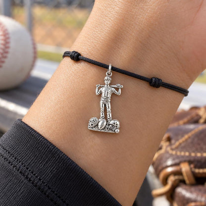 All Star Athlete Charm Bracelet – Personalized Mom Gift – worn on the wrist on a black cord bracelet