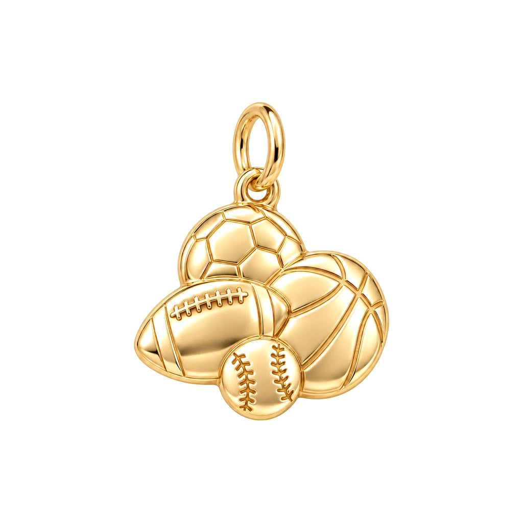 All Star Sports Medley Charm Bracelet – Personalized Mom Gift – 18K gold charm, front view
