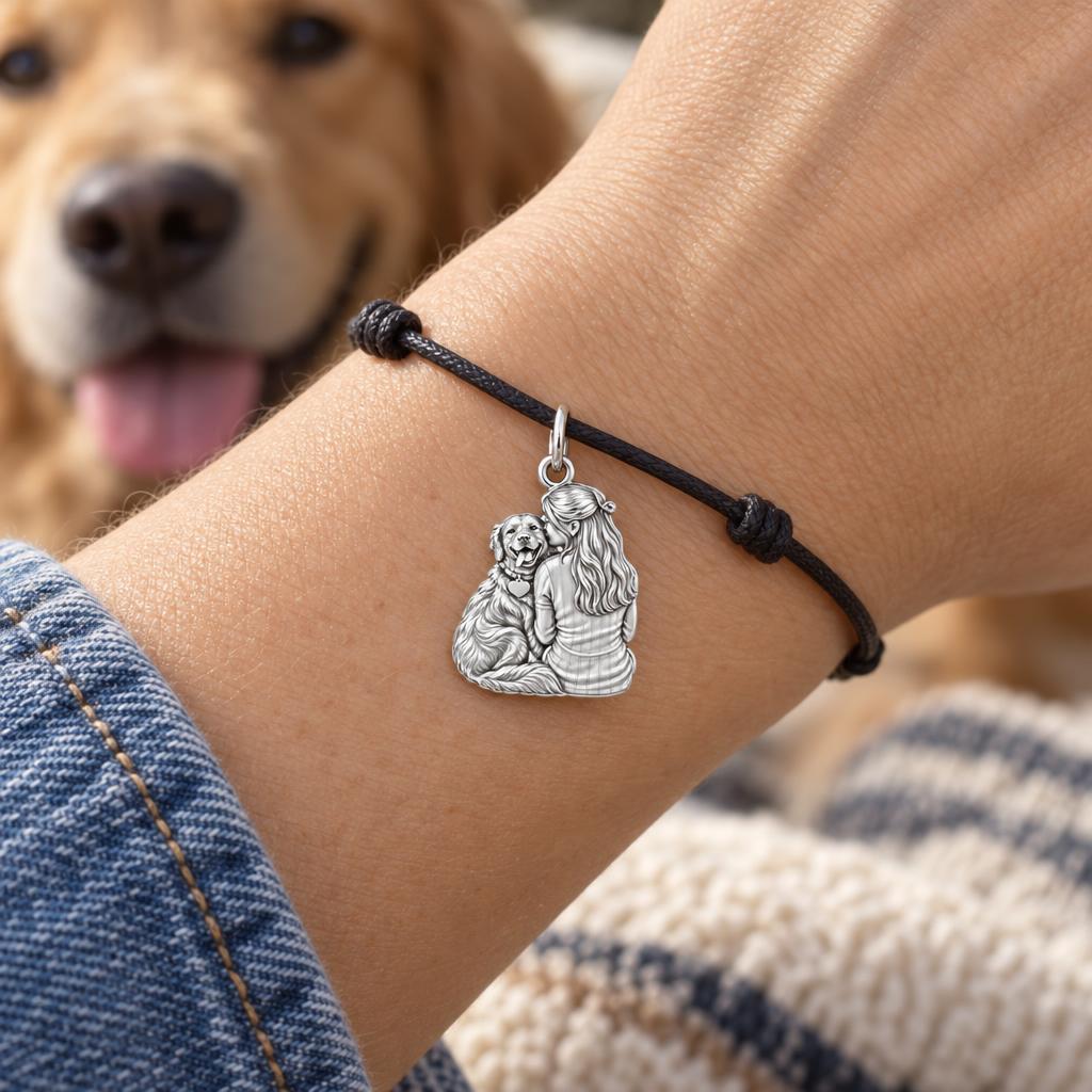 Always by Your Side Charm Bracelet – Personalized Dog Mom Gift – worn on the wrist on a black cord bracelet