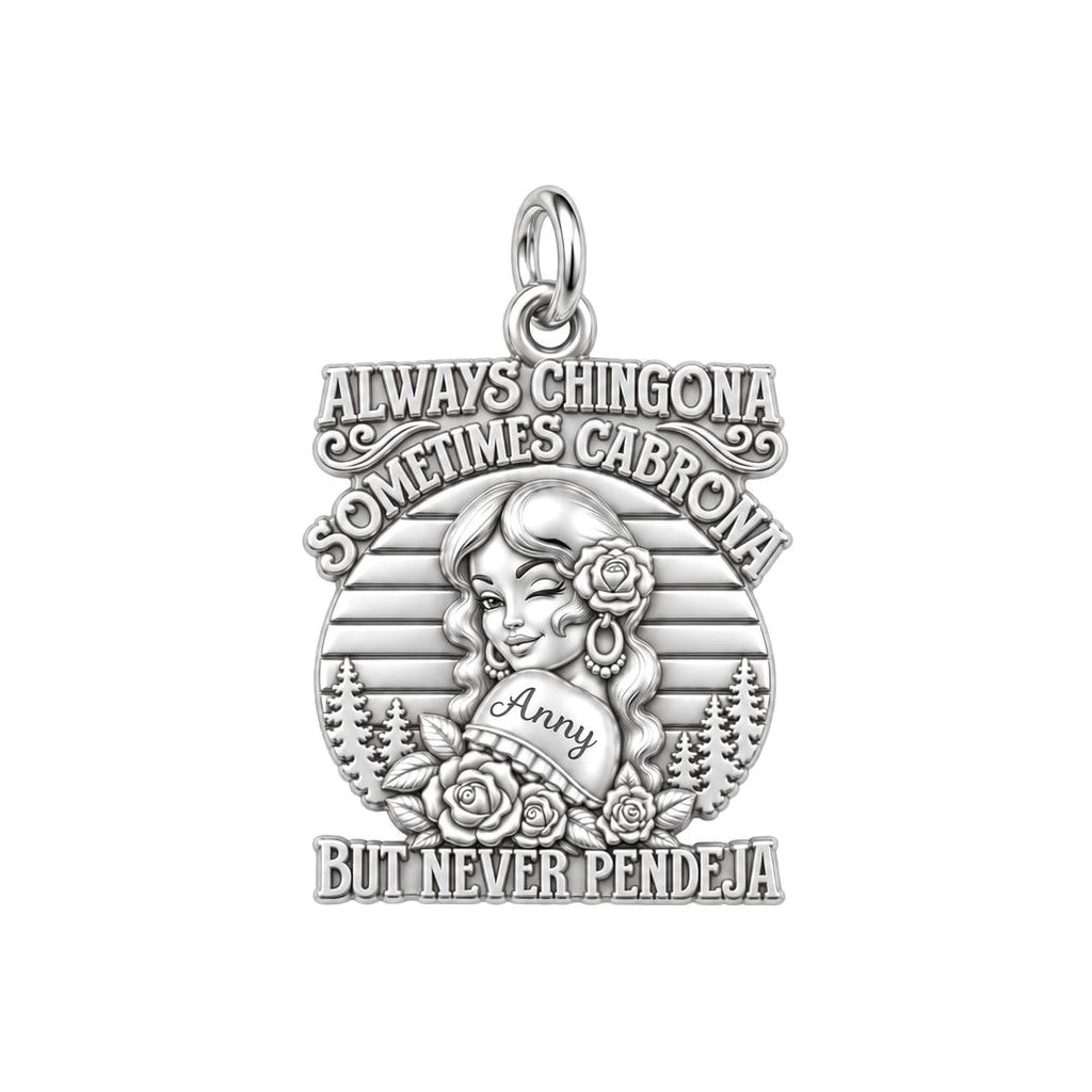 Always Chingona Charm Bracelet – Personalized Latina Gift – silver plated 3 cm charm, front view