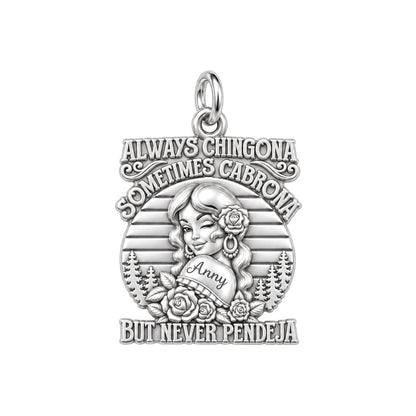 Always Chingona Charm Bracelet – Personalized Latina Gift – silver plated 3 cm charm, front view