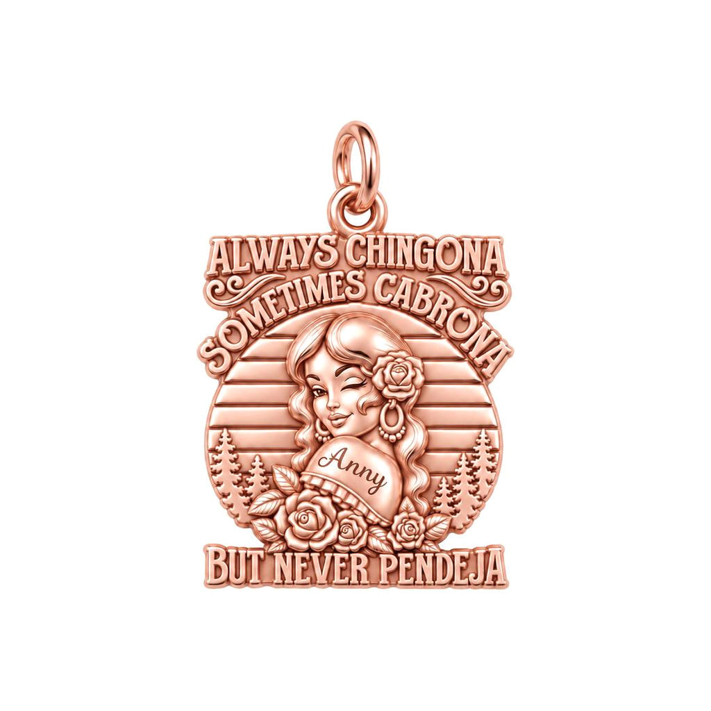 Always Chingona Charm Bracelet – Personalized Latina Gift – rose gold 3 cm charm, front view