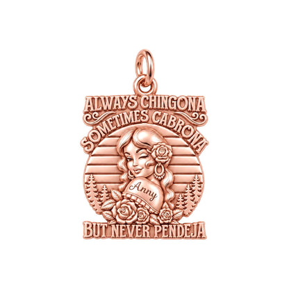 Always Chingona Charm Bracelet – Personalized Latina Gift – rose gold 3 cm charm, front view