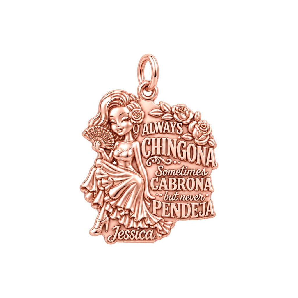 Always Chingona Charm Bracelet – Personalized Latina Gift – rose gold 3 cm charm, front view