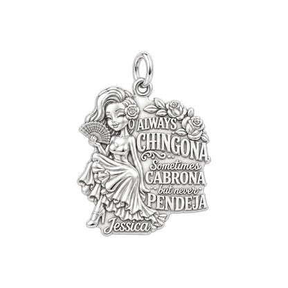 Always Chingona Charm Bracelet – Personalized Latina Gift – silver plated 3 cm charm, front view