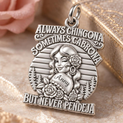 Always Chingona Charm Bracelet – Personalized Latina Gift – macro detail of the charm