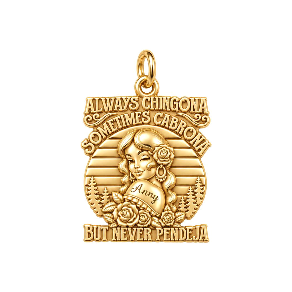 Always Chingona Charm Bracelet – Personalized Latina Gift – 18K gold plated 3 cm charm, front view