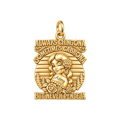 Always Chingona Charm Bracelet – Personalized Latina Gift – 18K gold plated 3 cm charm, front view