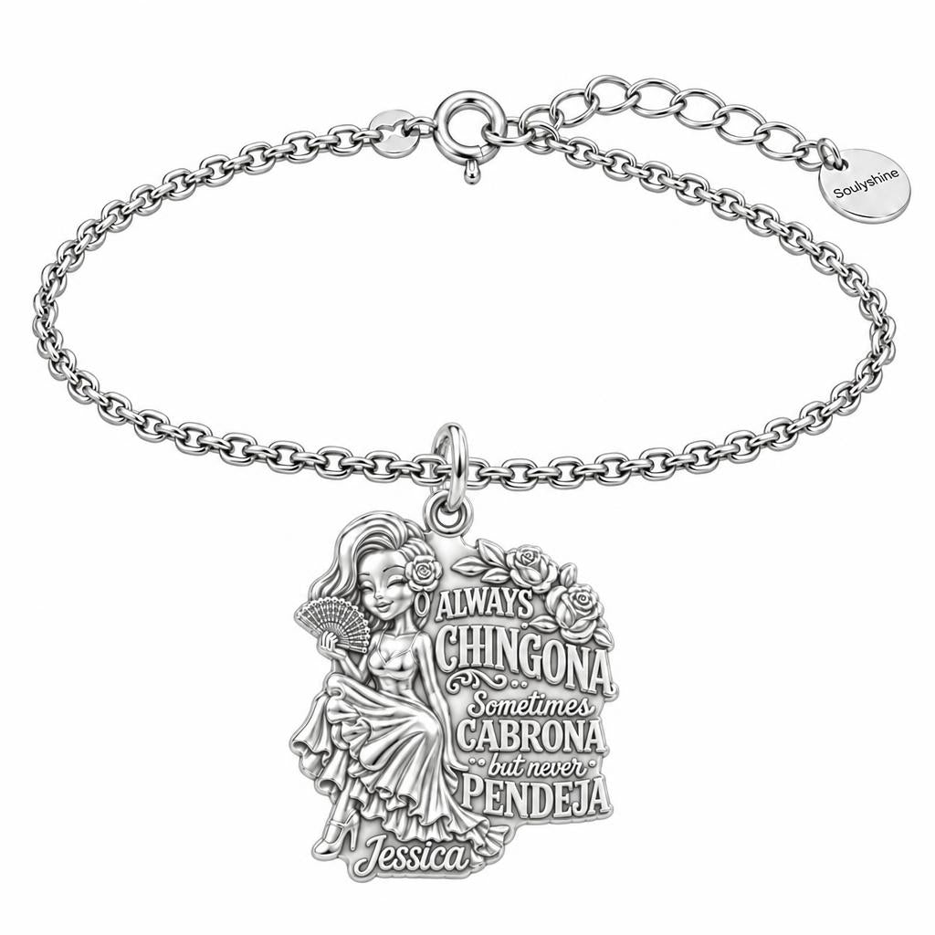 Always Chingona Rose Charm Bracelet Set – silver, front view