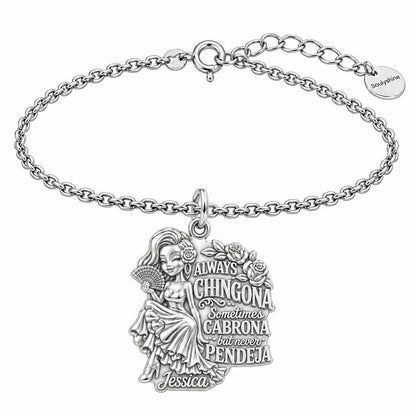 Always Chingona Rose Charm Bracelet Set – silver, front view
