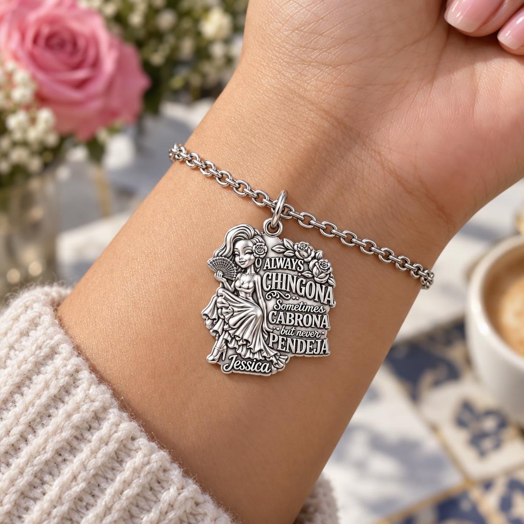 Always Chingona Rose Charm Bracelet Set – worn / in use