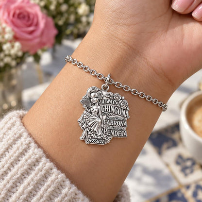 Always Chingona Rose Charm Bracelet Set – worn / in use