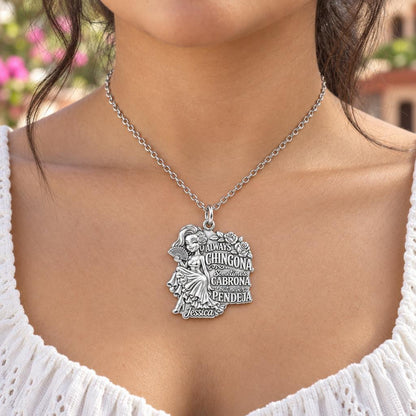 Always Chingona Rose Charm Necklace Set – worn / in use