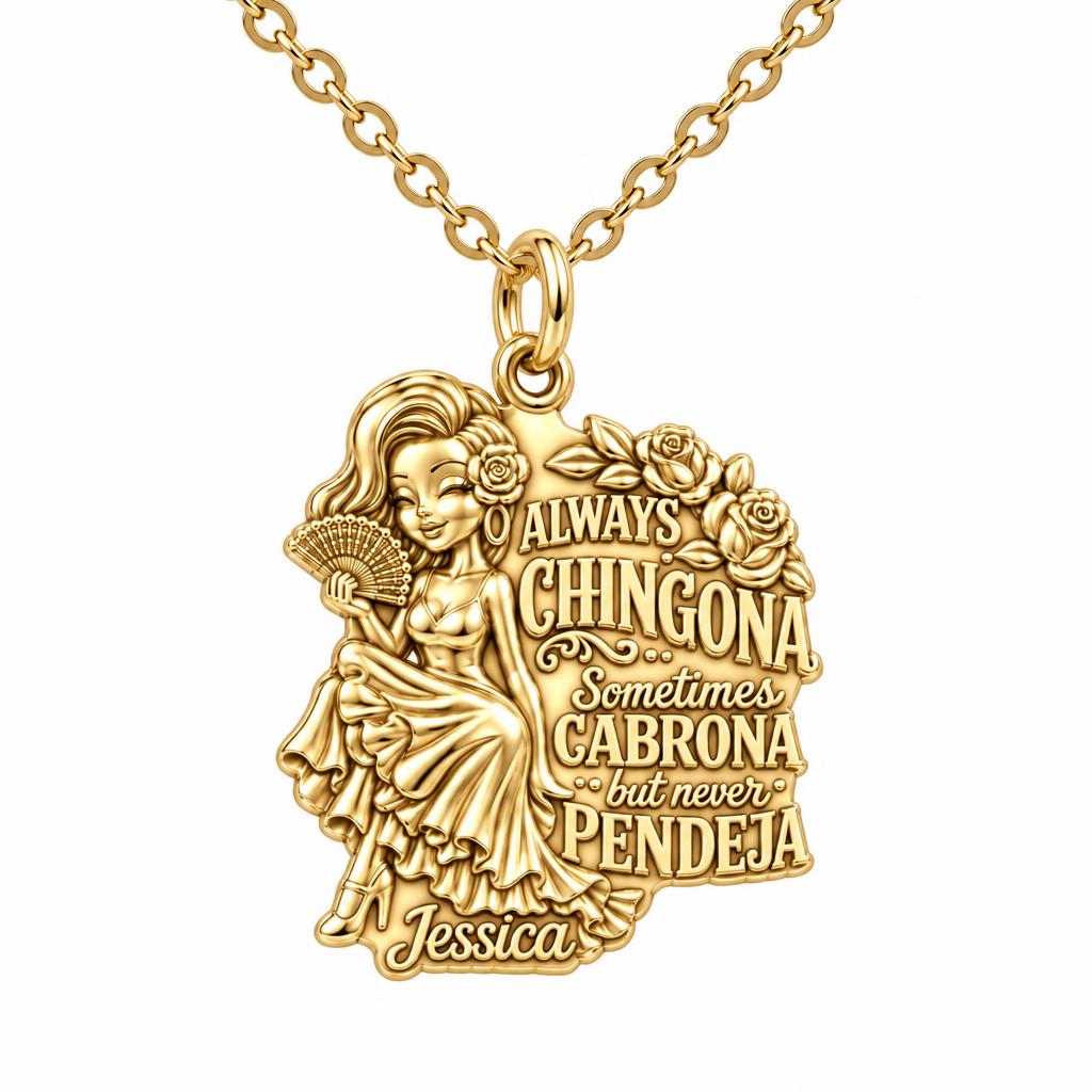 Always Chingona Rose Charm Necklace Set – 18K gold, front view