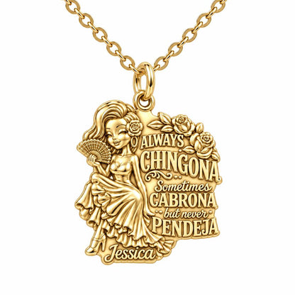 Always Chingona Rose Charm Necklace Set – 18K gold, front view