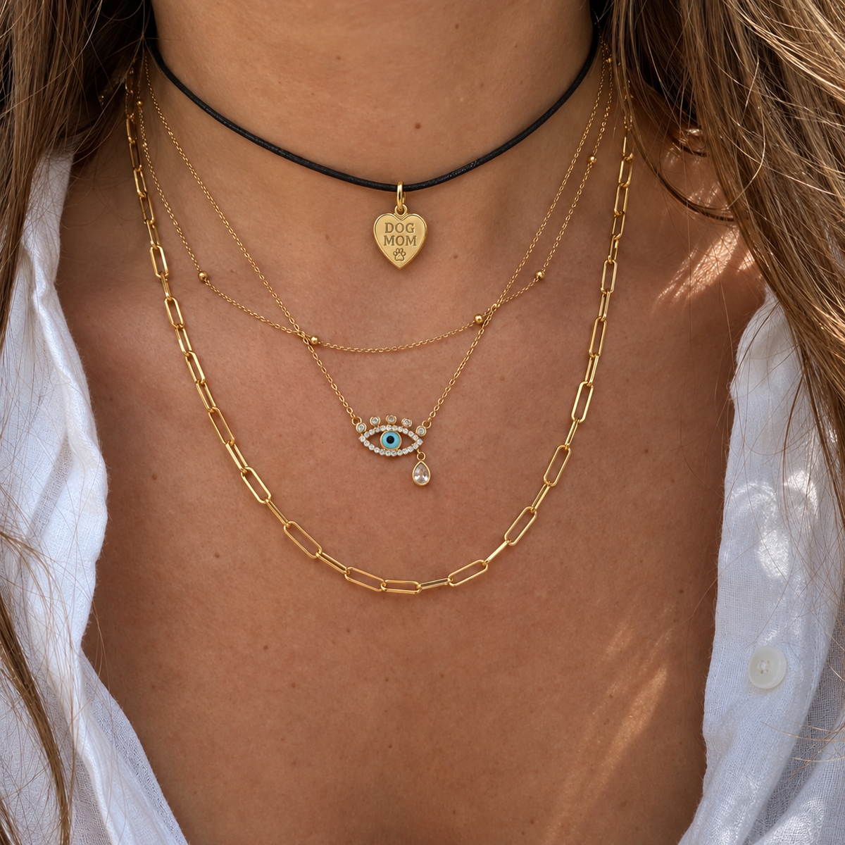 Dog Mom Charm — necklace model photo | skill-1126-20260910