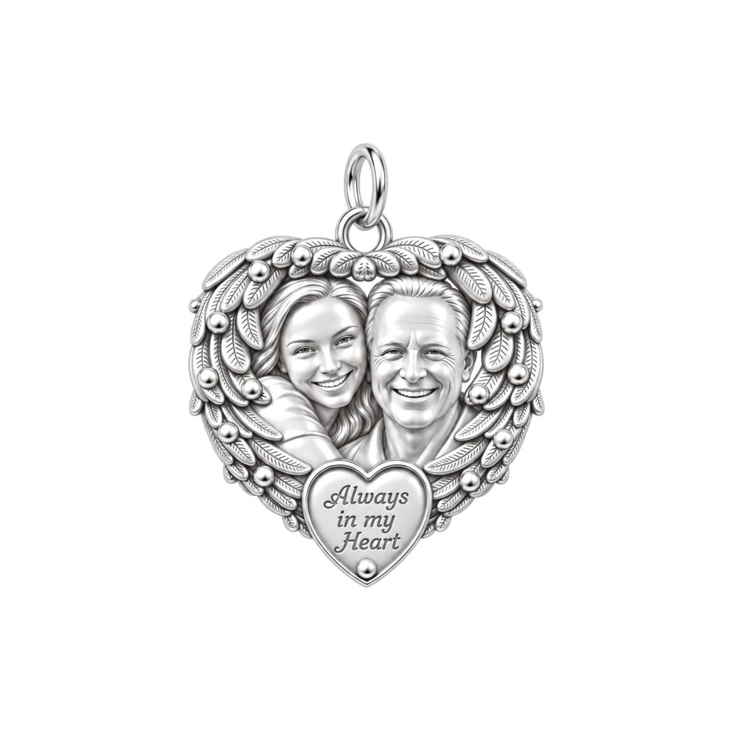 Always In My Heart Charm Bracelet – Personalized Memorial Gift – silver plated 2 cm charm, front view