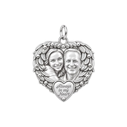 Always In My Heart Charm Bracelet – Personalized Memorial Gift – silver plated 2 cm charm, front view