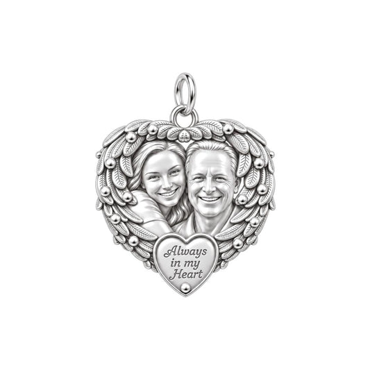 Always In My Heart Charm Bracelet – Personalized Memorial Gift – silver plated 2 cm charm, front view