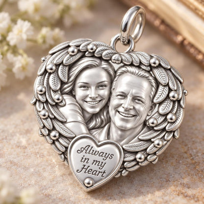 Always In My Heart Charm Bracelet – Personalized Memorial Gift – macro detail of the charm