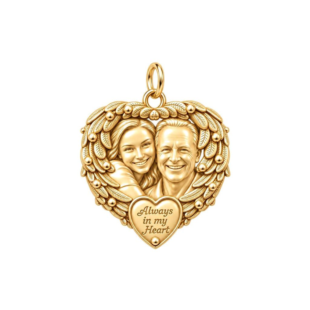 Always In My Heart Charm Bracelet – Personalized Memorial Gift – 18K gold plated 2 cm charm, front view