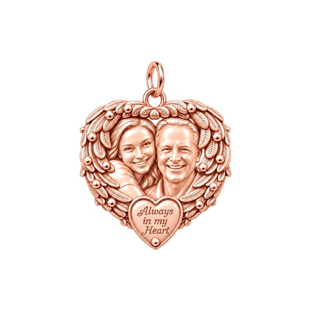 Always In My Heart Charm Bracelet – Personalized Memorial Gift – rose gold 2 cm charm, front view