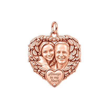 Always In My Heart Charm Bracelet – Personalized Memorial Gift – rose gold 2 cm charm, front view