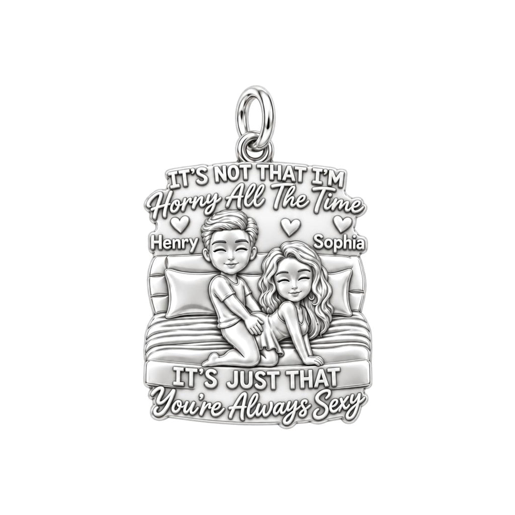 Always Sexy Couple Charm Bracelet – Personalized Couple Gift – silver plated 3 cm charm, front view