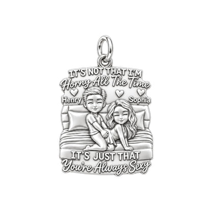 Always Sexy Couple Charm Bracelet – Personalized Couple Gift – silver plated 3 cm charm, front view