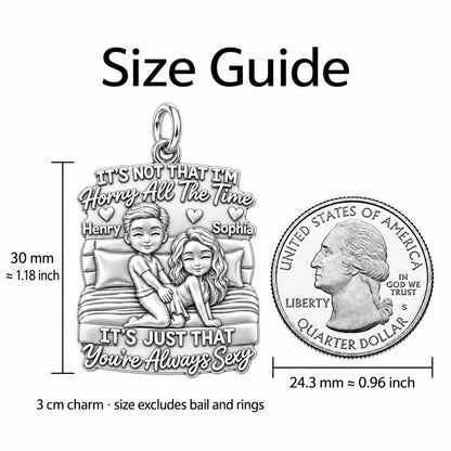 Always Sexy Couple Charm Bracelet – Personalized Couple Gift – size guide, 3 cm charm next to a quarter