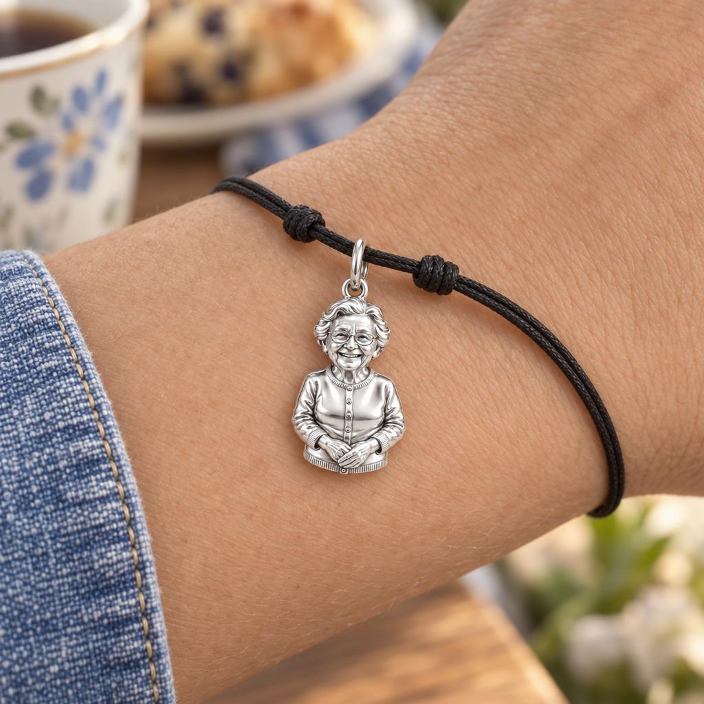 Always With Me Memorial Charm Bracelet – Personalized Gift – worn on the wrist on a black cord bracelet