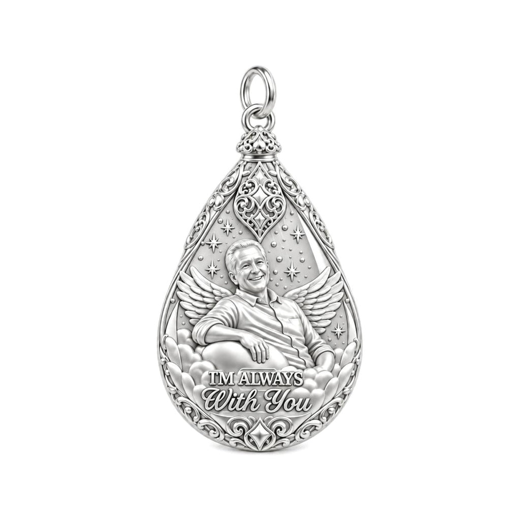 Always With You Angel Charm Bracelet – Personalized Memorial Gift – silver plated 3 cm charm, front view