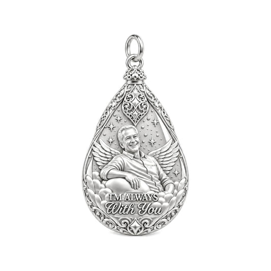 Always With You Angel Charm Bracelet – Personalized Memorial Gift – silver plated 3 cm charm, front view