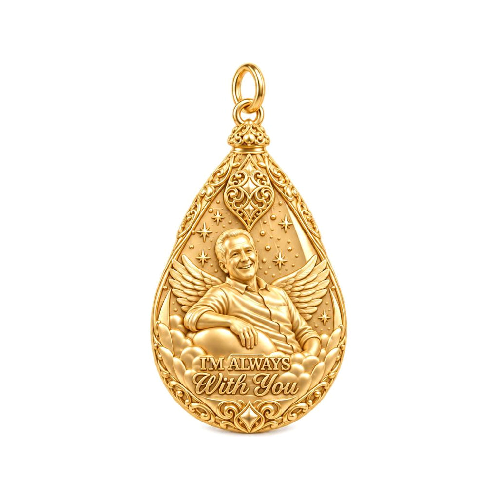 Always With You Angel Charm Bracelet – Personalized Memorial Gift – 18K gold plated 3 cm charm, front view