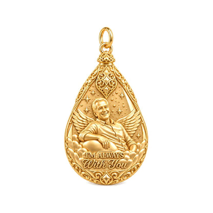 Always With You Angel Charm Bracelet – Personalized Memorial Gift – 18K gold plated 3 cm charm, front view
