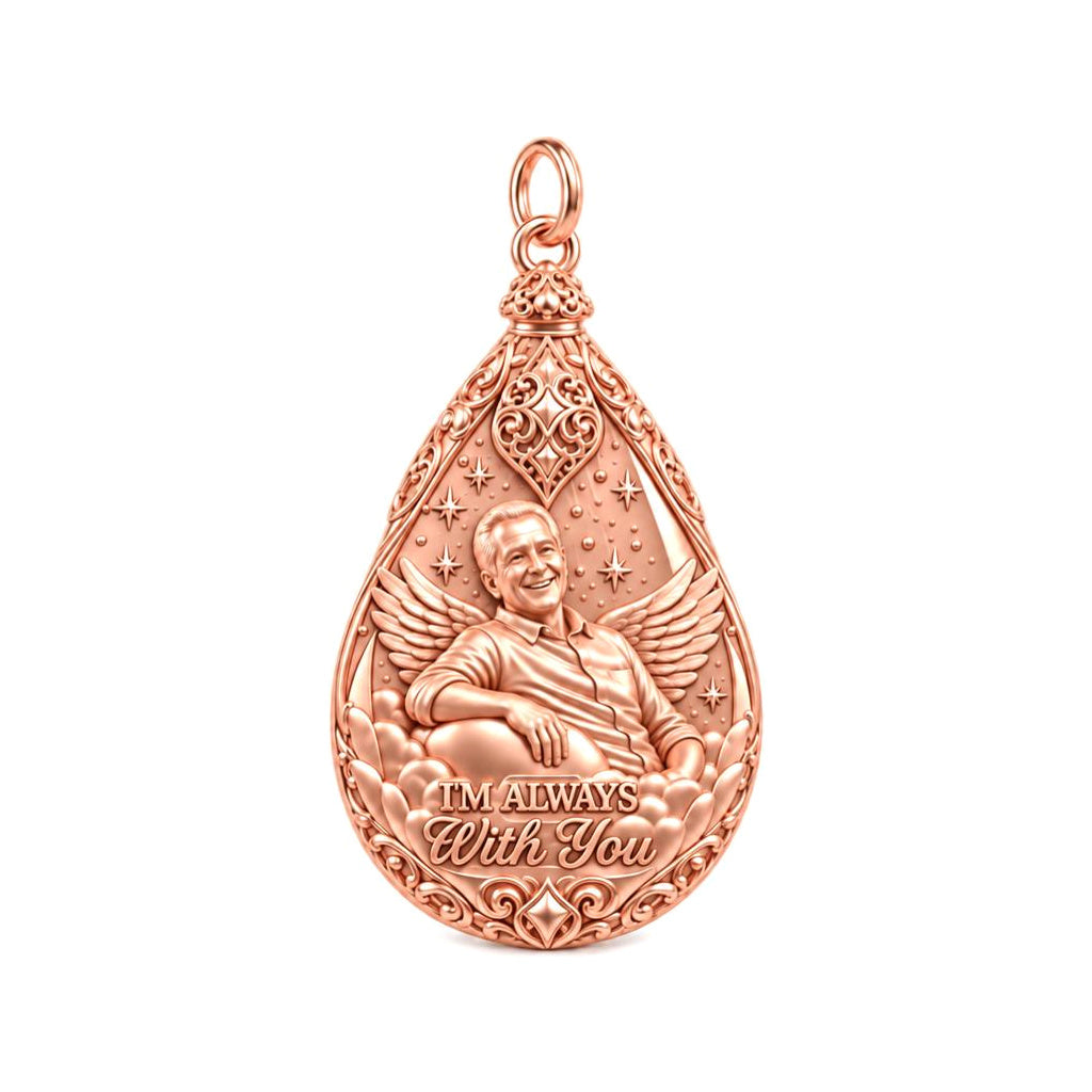 Always With You Angel Charm Bracelet – Personalized Memorial Gift – rose gold 3 cm charm, front view
