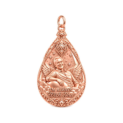 Always With You Angel Charm Bracelet – Personalized Memorial Gift – rose gold 3 cm charm, front view
