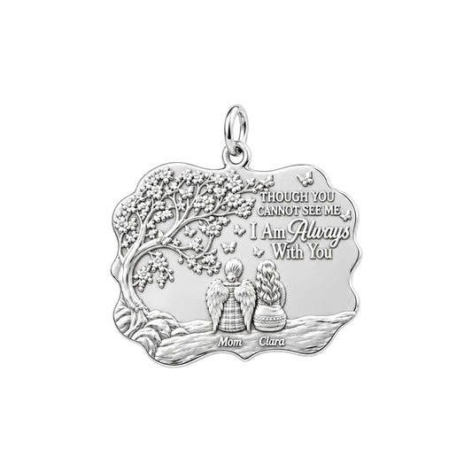 Always With You Angel Charm Bracelet – Personalized Mom Gift – silver plated 3 cm charm, front view
