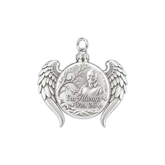 Always With You Angel Wings Charm Bracelet – Personalized Memorial – silver plated 3 cm charm, front view