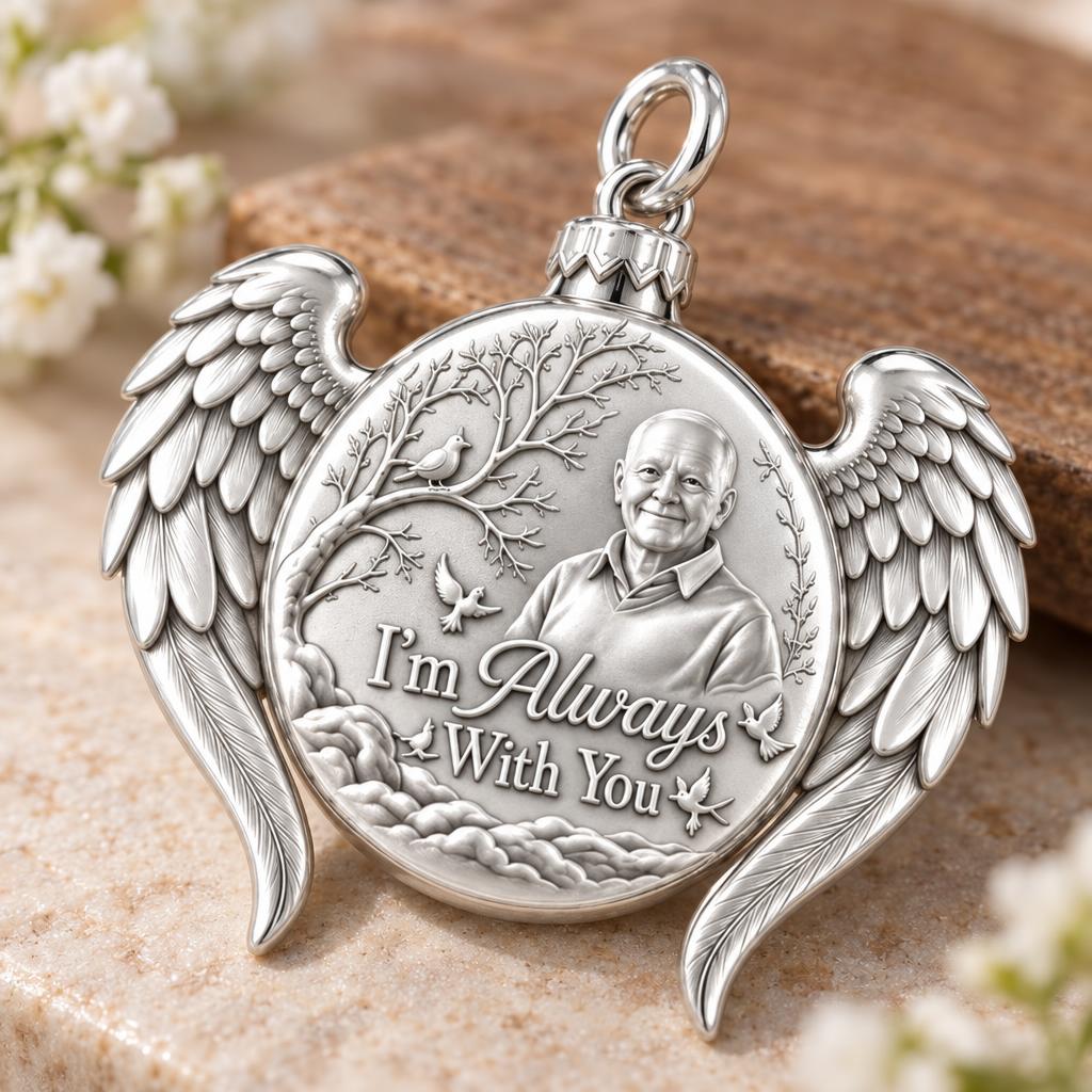 Always With You Angel Wings Charm Bracelet – Personalized Memorial – macro detail of the charm