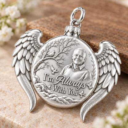 Always With You Angel Wings Charm Bracelet – Personalized Memorial – macro detail of the charm