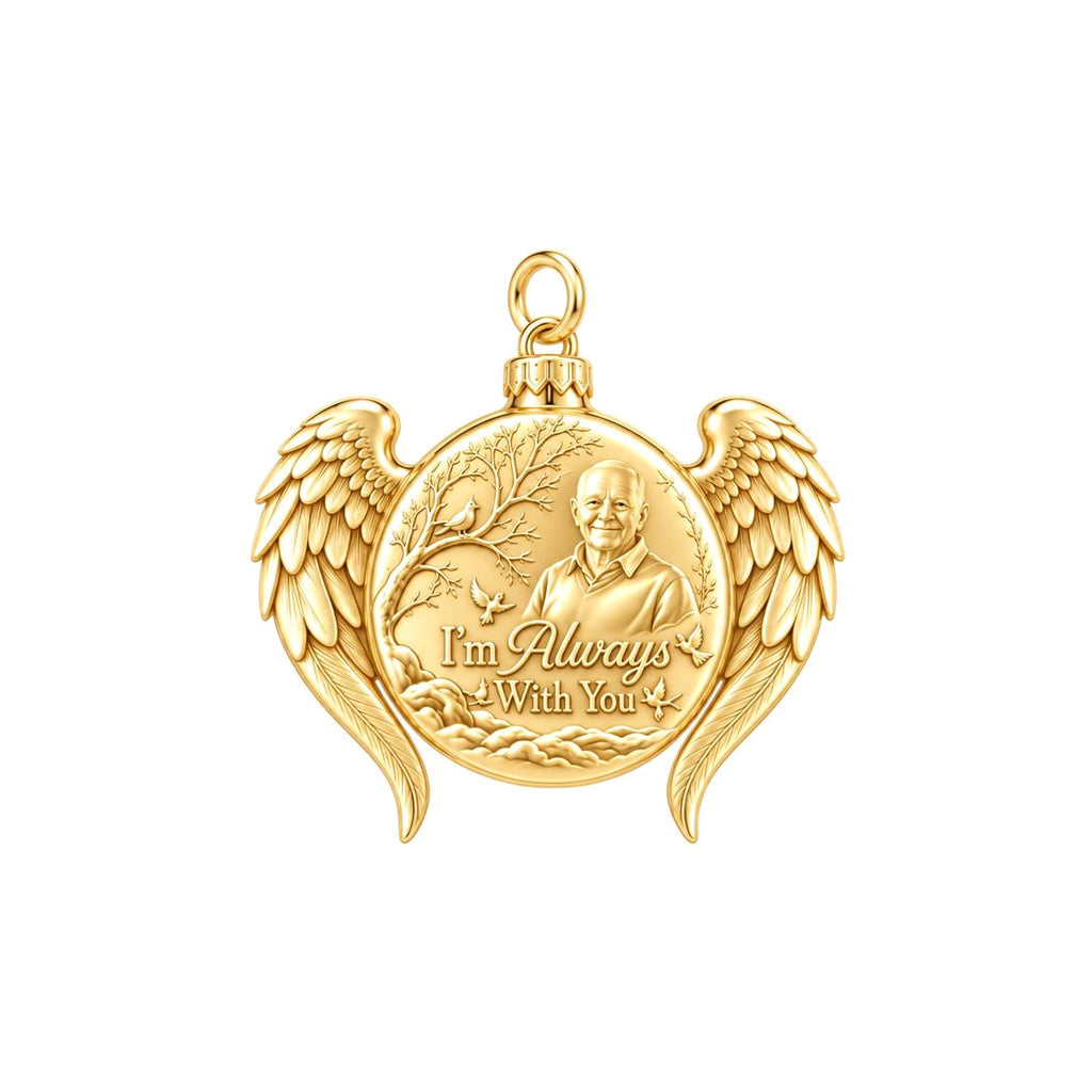 Always With You Angel Wings Charm Bracelet – Personalized Memorial – 18K gold plated 3 cm charm, front view