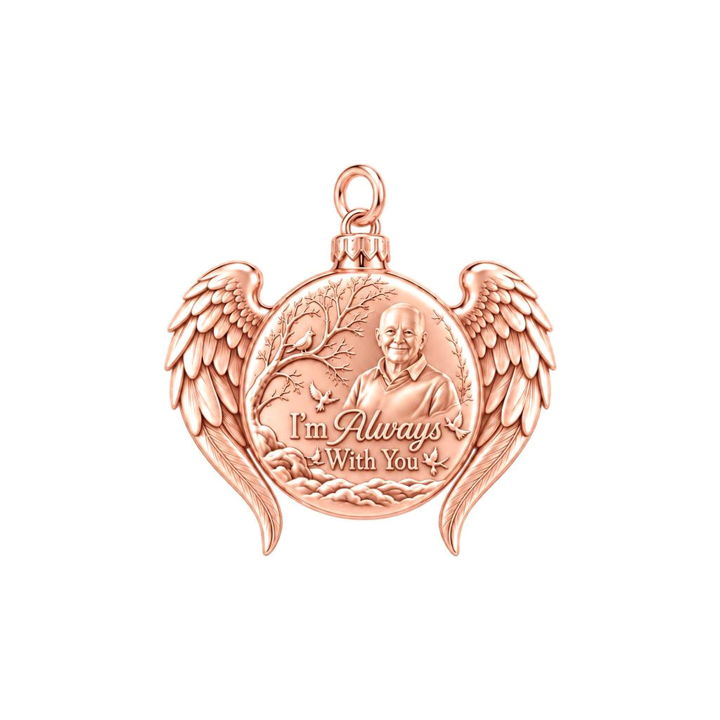 Always With You Angel Wings Charm Bracelet – Personalized Memorial – rose gold 3 cm charm, front view