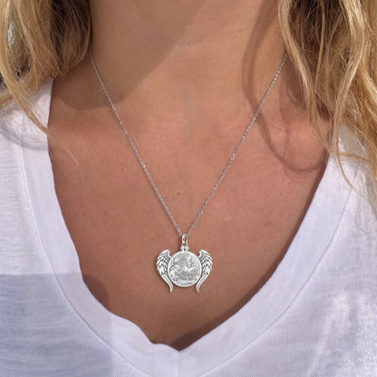 Always With You Angel Wings Charm Necklace Set – worn / in use