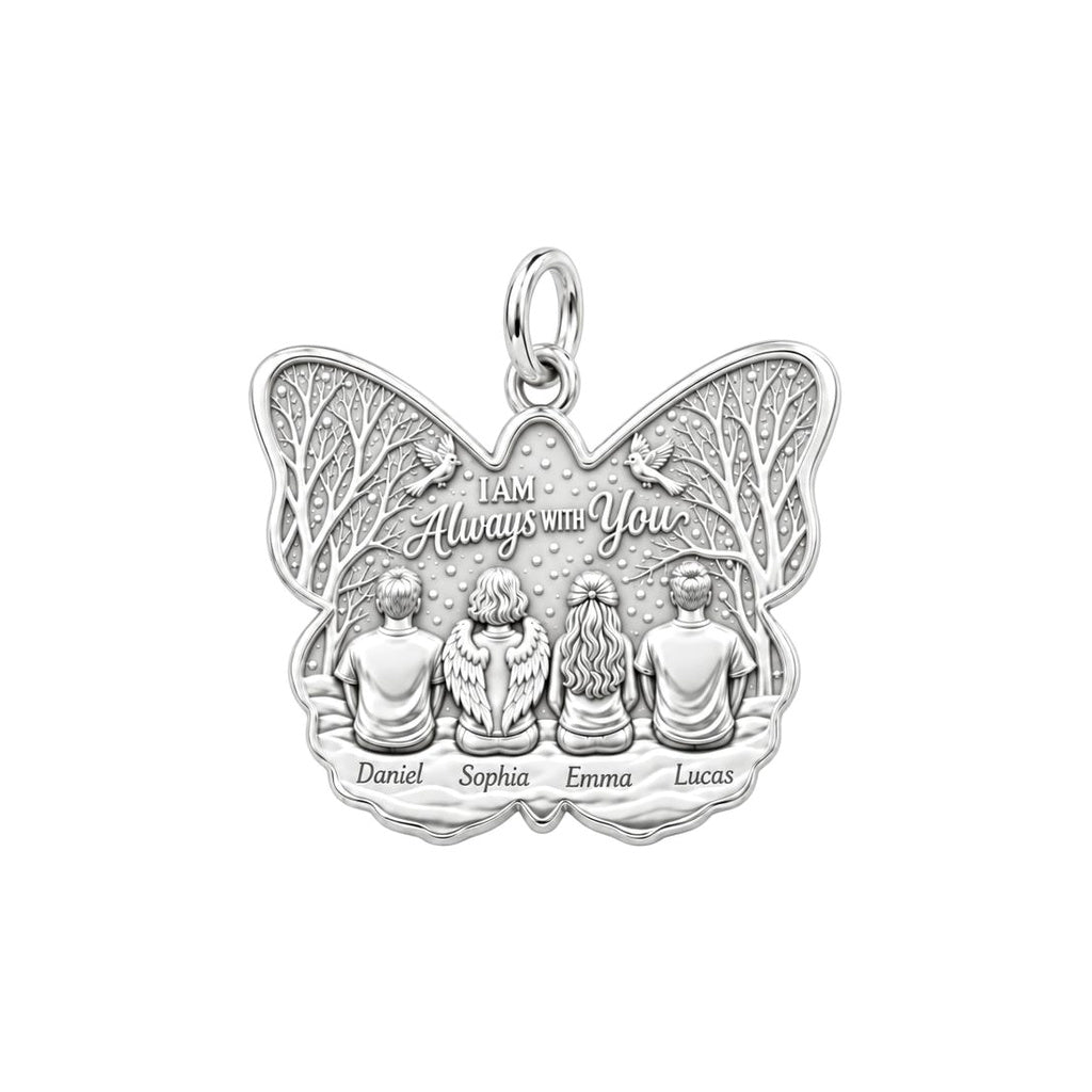 Always With You Butterfly Charm Bracelet – Personalized Family Gift – silver plated 3 cm charm, front view