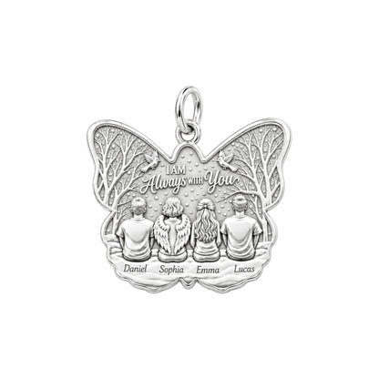 Always With You Butterfly Charm Bracelet – Personalized Family Gift – silver plated 3 cm charm, front view