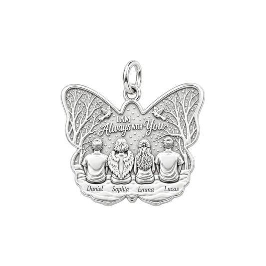 Always With You Butterfly Charm Bracelet – Personalized Family Gift – silver plated 3 cm charm, front view