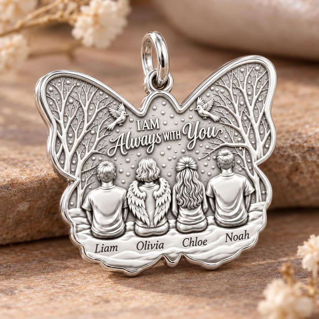 Always With You Butterfly Charm Bracelet – Personalized Family Gift – macro detail of the charm