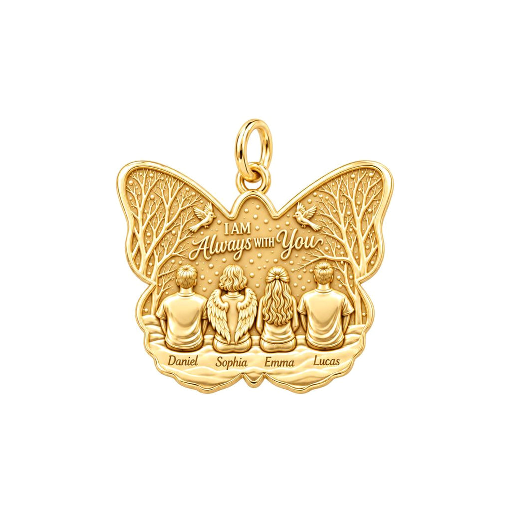 Always With You Butterfly Charm Bracelet – Personalized Family Gift – 18K gold plated 3 cm charm, front view